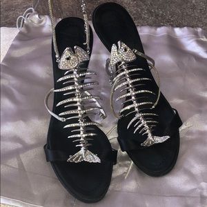 Giuseppe Zanotti Black Heels with Silver Crystal Design